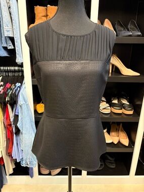 CAbi Black Pleated Yoke Peplum Top